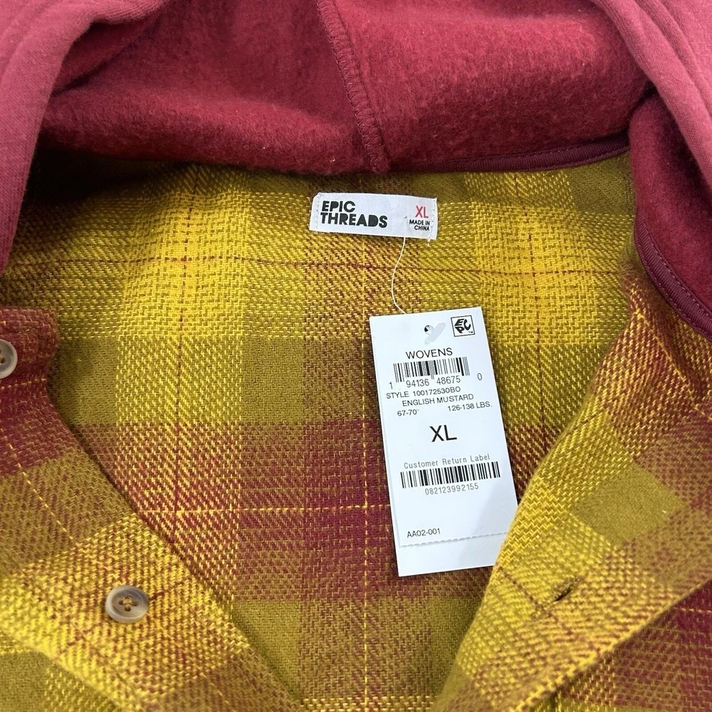 Epic Threads Shacket Boys XL Plaid Hoodie Button Flannel Shirt Jacket Yellow Red